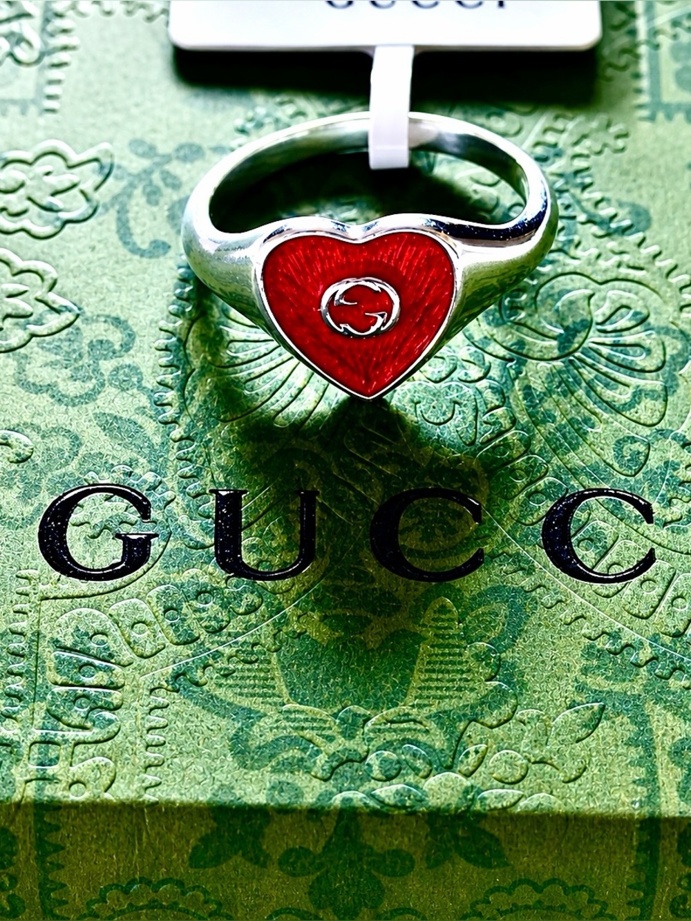 GUCCI Heart Ring with Red Enamel - Gucci Silver Blind for Love Heart Ring Sz 6-7